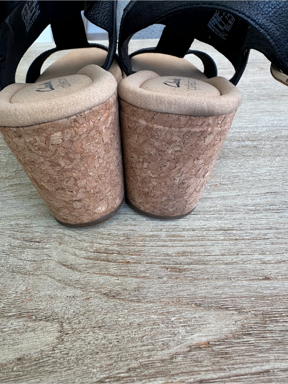 Clarks Collection Black Sandal Cork Wedges Giselle Style Size 10 - Picture 5 of 7